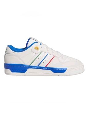 adidas White Sneakers with Blue Accent and Multicolor Stripes